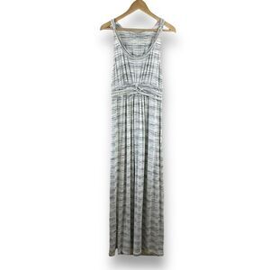 Max Studio Women's L Cream And Blue Heathered Stripe Maxi Sundress Beach Casual